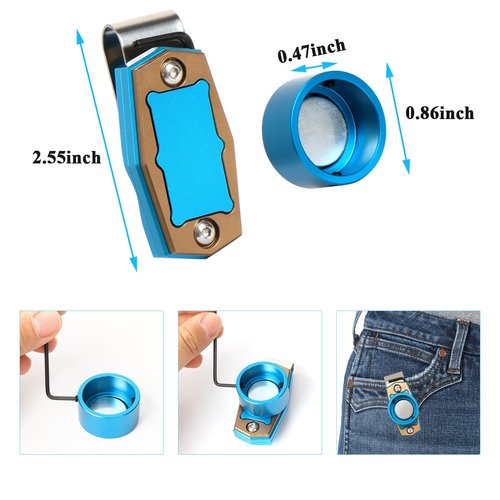 Magnetic Billiard Chalk Holder Portable Pool Cue Chalk Holder with Fixed Clip Aluminum Alloy Billiard Cue Chalk Tip Case for Snooker Pool Table Accessories - Round/Blue