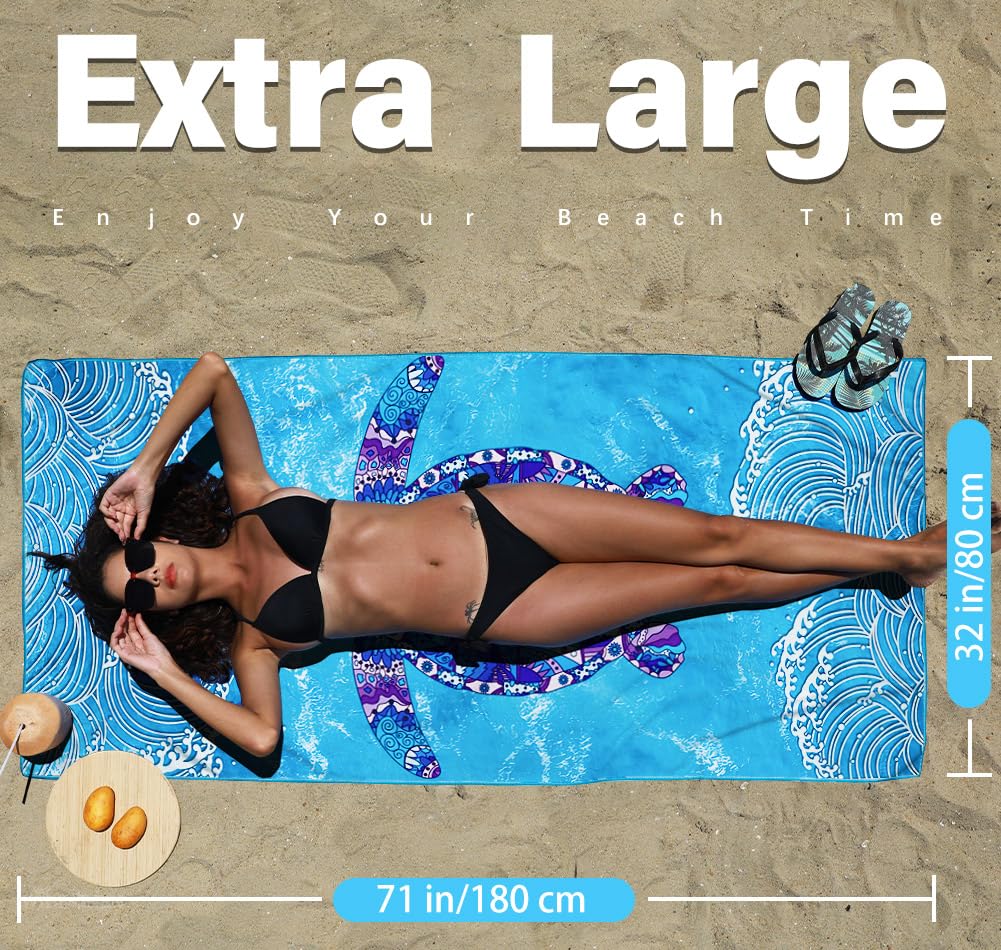 Widdonen Microfiber Lightweight Beach Towel Sand Free Quick Dry Absorbent Thin Compact Towels for Swimming Pool Camping Beach Accessories Large Easy Pack Travel Things for Vacation Essentials Gift