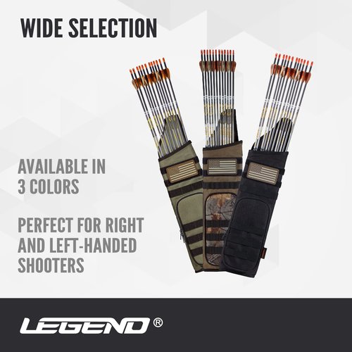 Legend Back Quiver - Tactical Arrow Holder, High-Density Polyester Fabric, Extra Shoulder Foam Padding - MOLLE System for Patches, Pouches - Zippered Storage for Archery & Hunting Accessories - Black