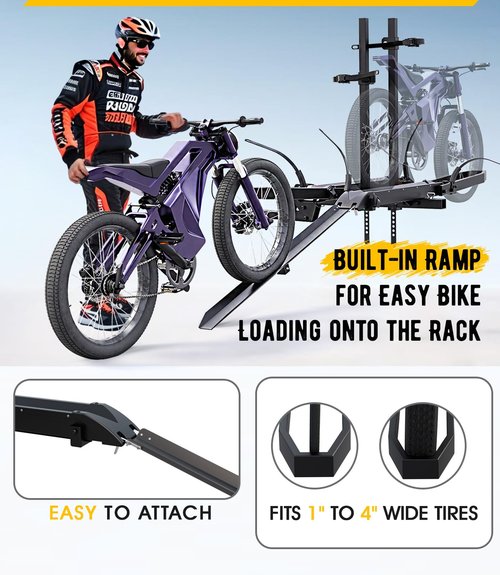 E Bike Rack for Tow Hitch 200lbs Load Capacity,Heavy Duty EBike Rack with Ramp for 2 Bikes, Car E-Bike Rack for Light Electric Mopeds,Fits SUV, Truck, RV, Van– E-Bikes, Fat Tire Bicycles