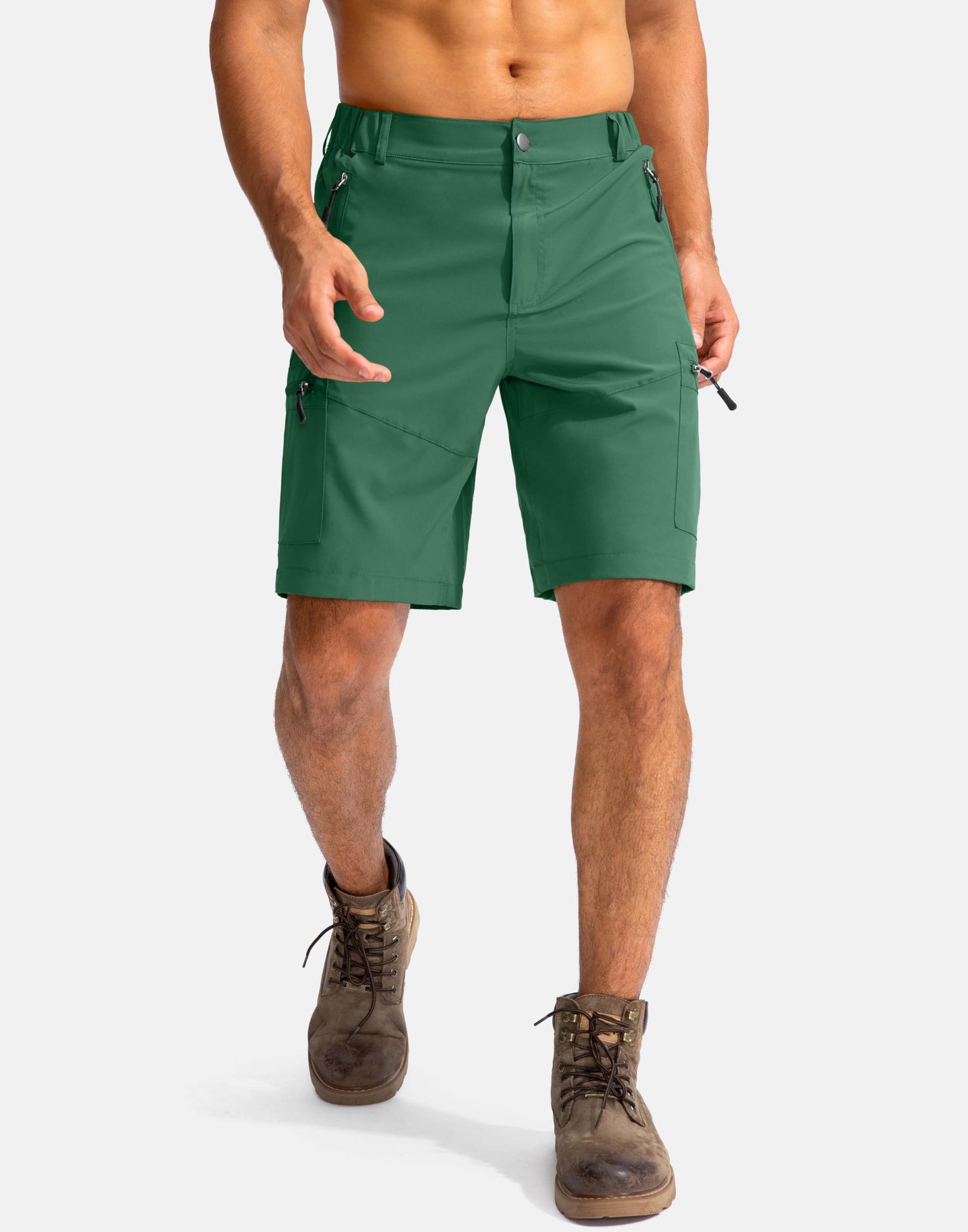 Pudolla Men's Hiking Cargo Shorts 9" Lightweight Outdoor Work Shorts for Men Travel Golf Camping Casual with 5 Zipper Pockets(Green Medium)