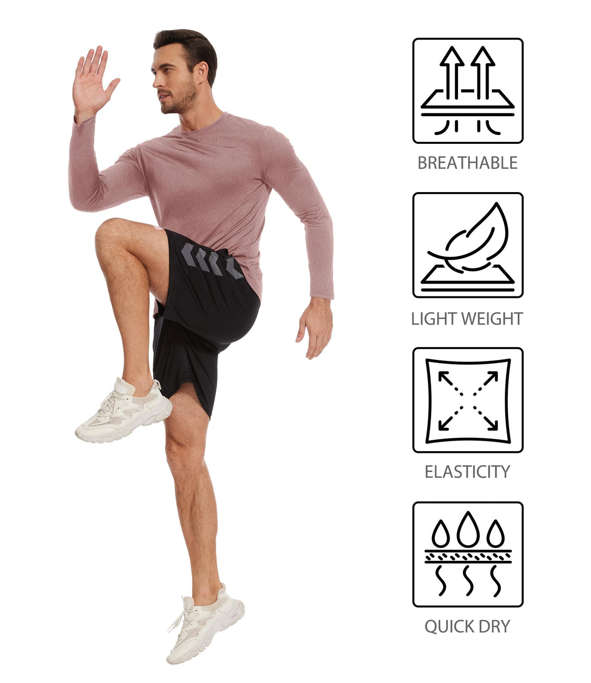 Kinglaman 6 Pack Men Dry Fit Workout Long Sleeve Athletic Gym UPF 50+ SPF UV Sun Protection Quick Dry Lightweight Shirts 1 Black 1 Gray 1 Heather Gray 1 Blue 1 Red 1 Green Large