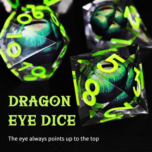 FONVGOGO Dragon Eye DND Dice Set, 7 Piece Liquid Core D and D Dice for Role Playing, Sharp Edge Resin Dungeons and Dragons Polyhedral D and D Dice with Box (Green)