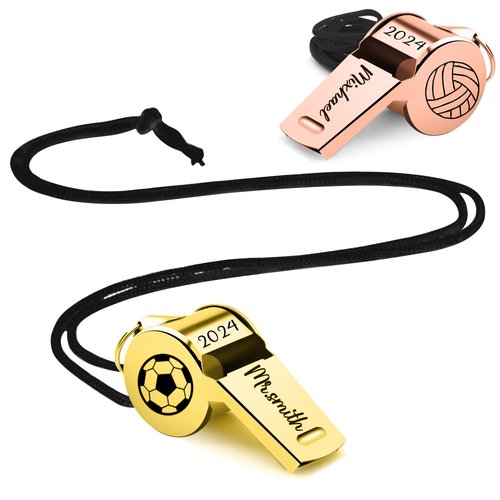 Eiennoai Custom Whistle with Name for Coach, Personalized Name Whistle with Lanyard for Women Men, Stainless Steel Sports Whistles Loud Whistle Gift for Coach Referee Teacher Sports Lover