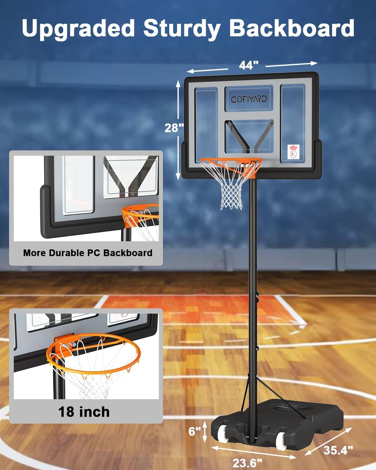 10FT Basketball Hoop Outdoor System with Extra Sandbag,Height Adjustable Basketball Goal System 44 Inch Shatterproof Backboard for Youth/Teens/Adults Indoor Outdoor