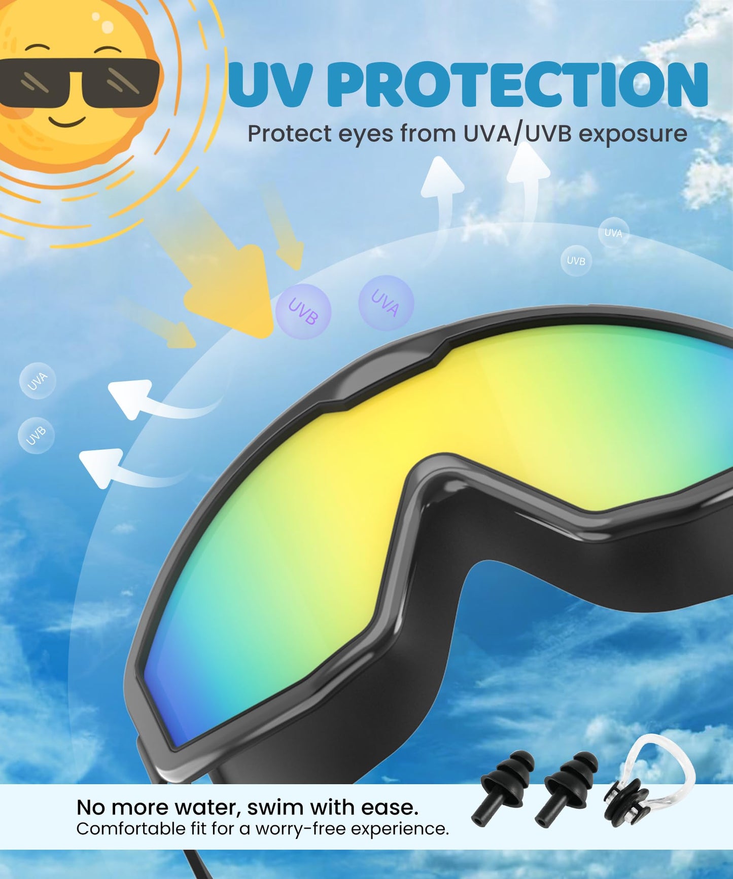 QALLY Kids Goggles Age 4-16, Anti-Fog UV 180°Clear View Kids Swim Goggles, 3 Pack Swimming Goggles Waterproof Pool Goggles for Boys Girls Toddler Kids Youth