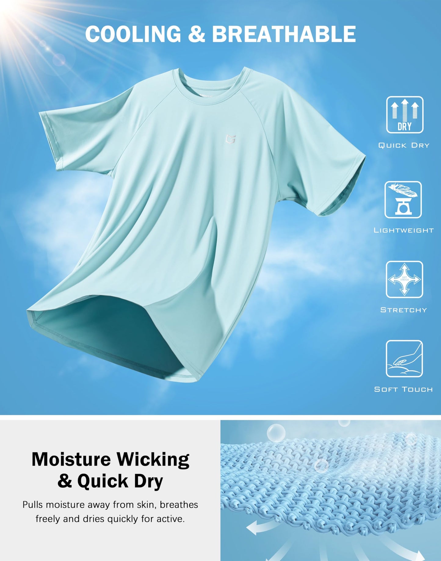 G Gradual Men's Athletic Workout T-Shirts Moisture Wicking Cooling Running Shirts Short Sleeve Performance Tee for Gym Tennis(Light Blue,3XL)