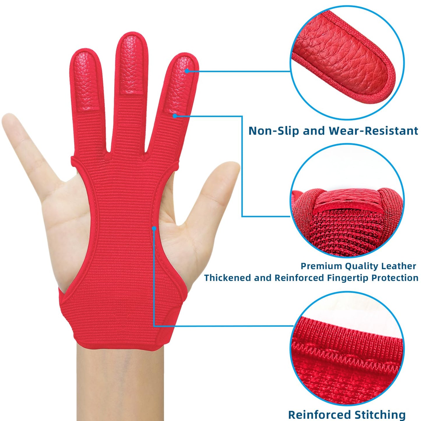 Seektop Archery Gloves Shooting Hunting Leather Three Finger Protector for Youth Adult Beginner (Red, XL)