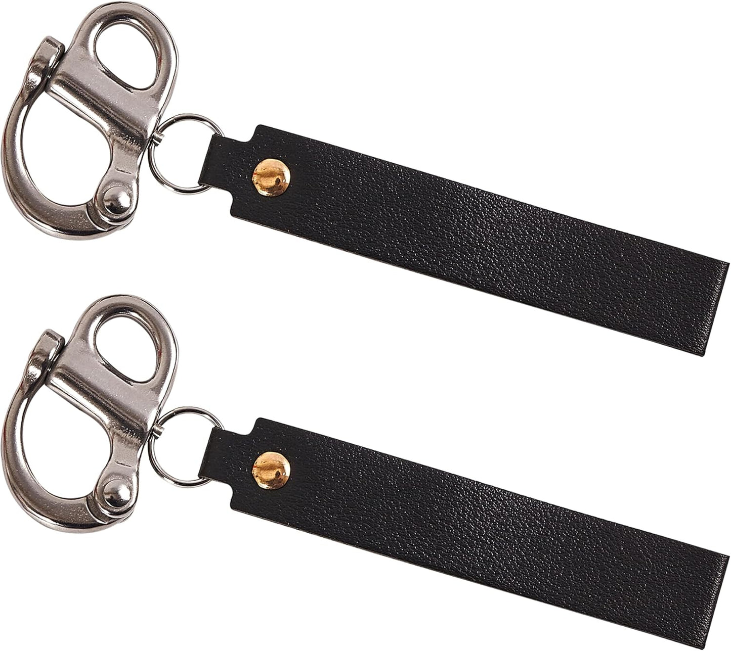 2 Pcs Firefighter Quick Release Shackle with Leather Handle, 316 Marine-Grade Stainless Steel Quick Release Clip, Fixed Snap Shackle Lanyard for SCBA Mask, Sailing Rigging Shackle, Boat Buckle