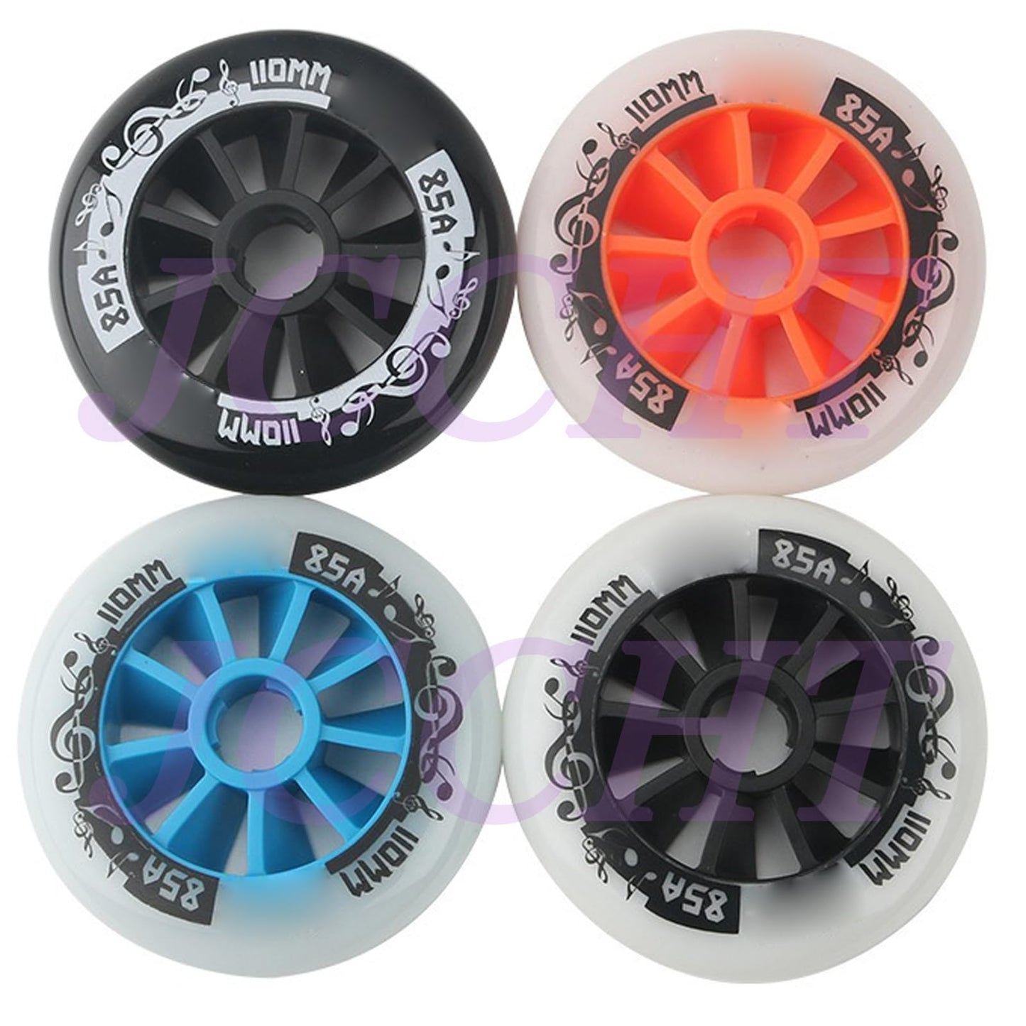 JCCHT PU Rubber Inline Skate Wheels 90mm 100mm 110mm Replacement Speed Skating Inline Wheel Hardness 85A 8-Pack,White Black,110mm