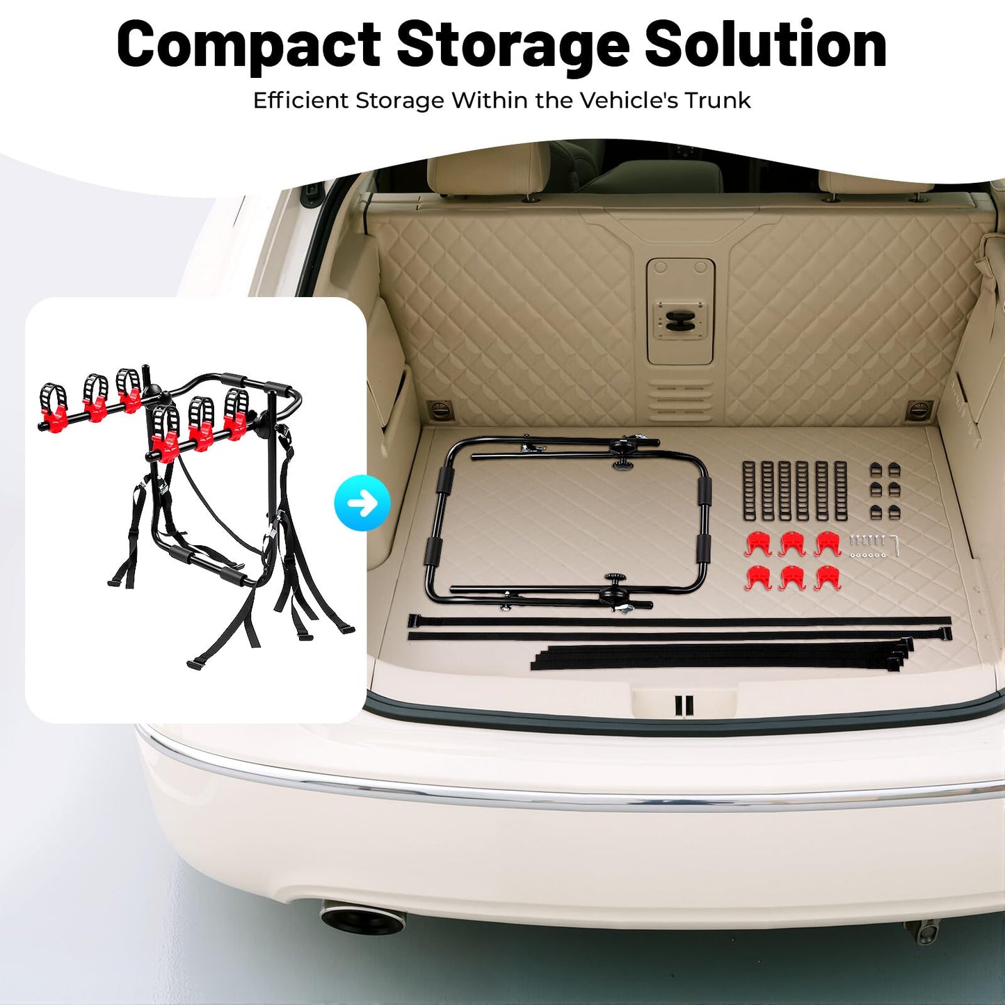 Gbonklong Car Bicycle Rack 3-Bike, 44LBS Load Capacity Vehicle Trunk Mount Bike Rack for Car Frame Foldable Bicycle Carrier Holder, Trunk Mount Rack for Most Cars SUV Sedan Hatchback Minivan
