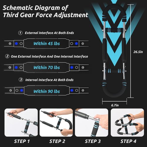 SiluFlorid Twister Arm Trainer Arm Shoulder Chest Workout Equipment 45-90lb Adjustable Strength Trainer Chest Trainer for Men Portable Detachable Home Fitness Equipment (Black&Blue)
