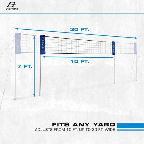 EastPoint Sports Easy-Fit Adjustable Volleyball Net - Fits Yards Adjusts from 10 ft. to 30 ft. Long - Includes All Accessories