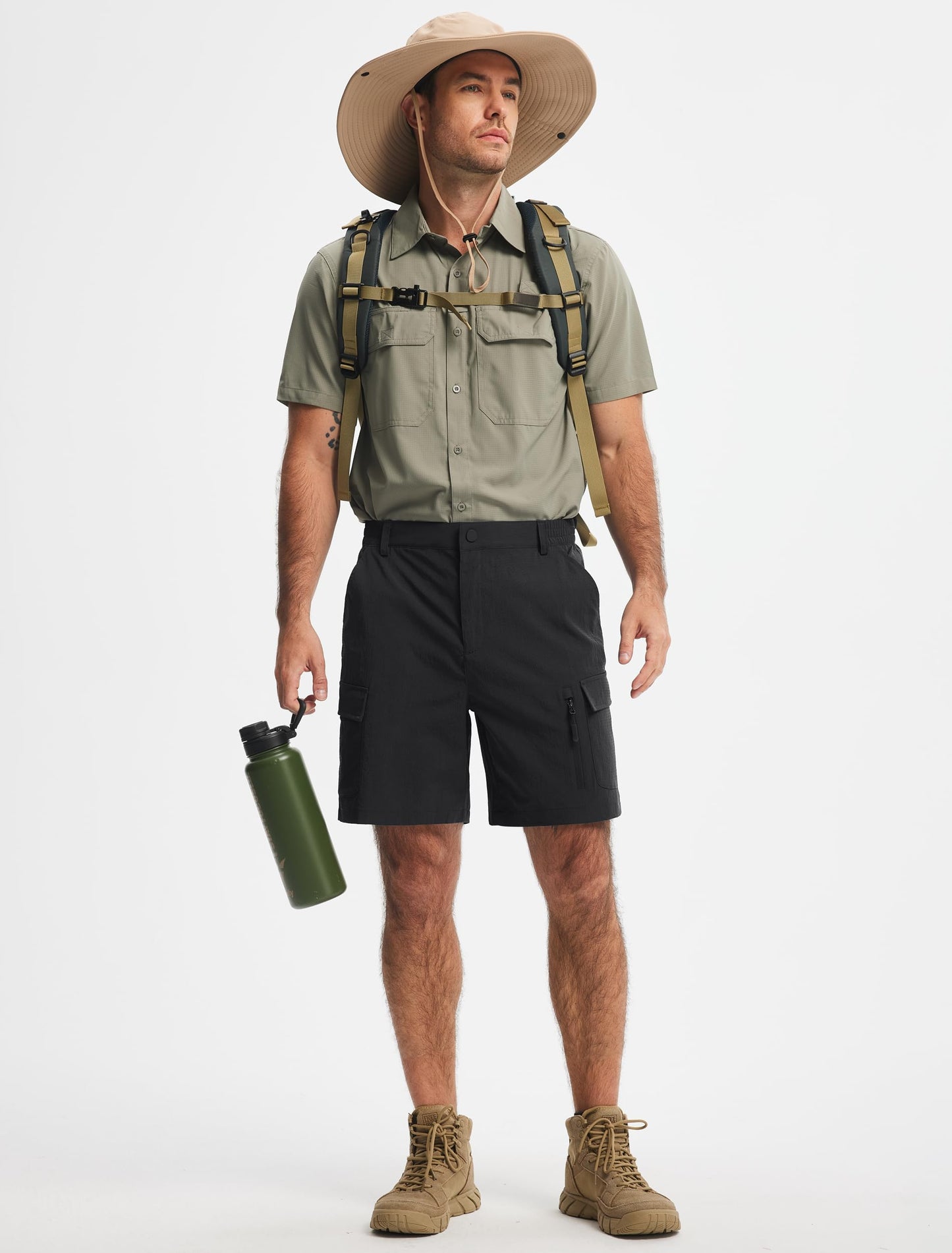 Libin Men's Hiking Cargo Shorts with Zipper Pockets, Black, Size 34