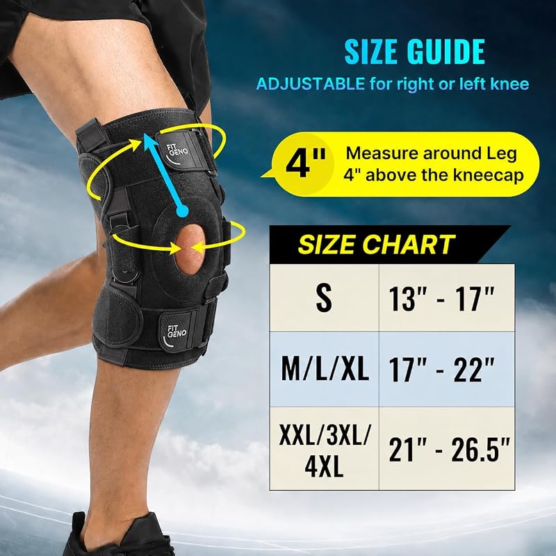 Fit Geno ReActive+ Hinged Knee Brace with Side Stabilizers - Black, M/L/XL