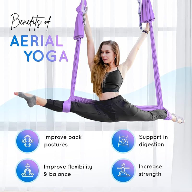 Yes4All Yoga Aerial Hammock Silk Swing Kit - 5m, 660 lb Capacity, Lavender Variation