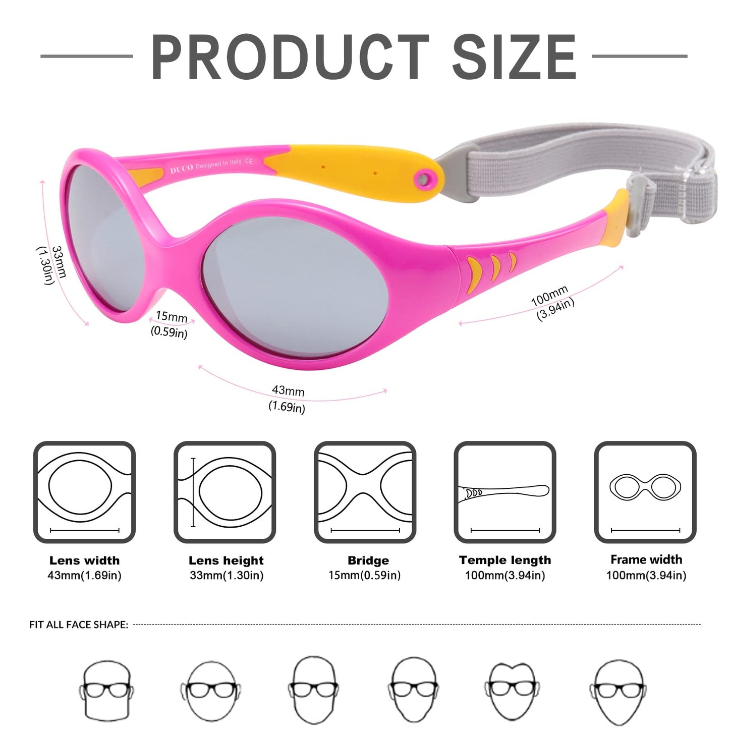 DUCO Toddler Sunglasses 6-24 months with Adjustable Strap UV400 Protection Unbreakable Polarized Glasses with Case K012