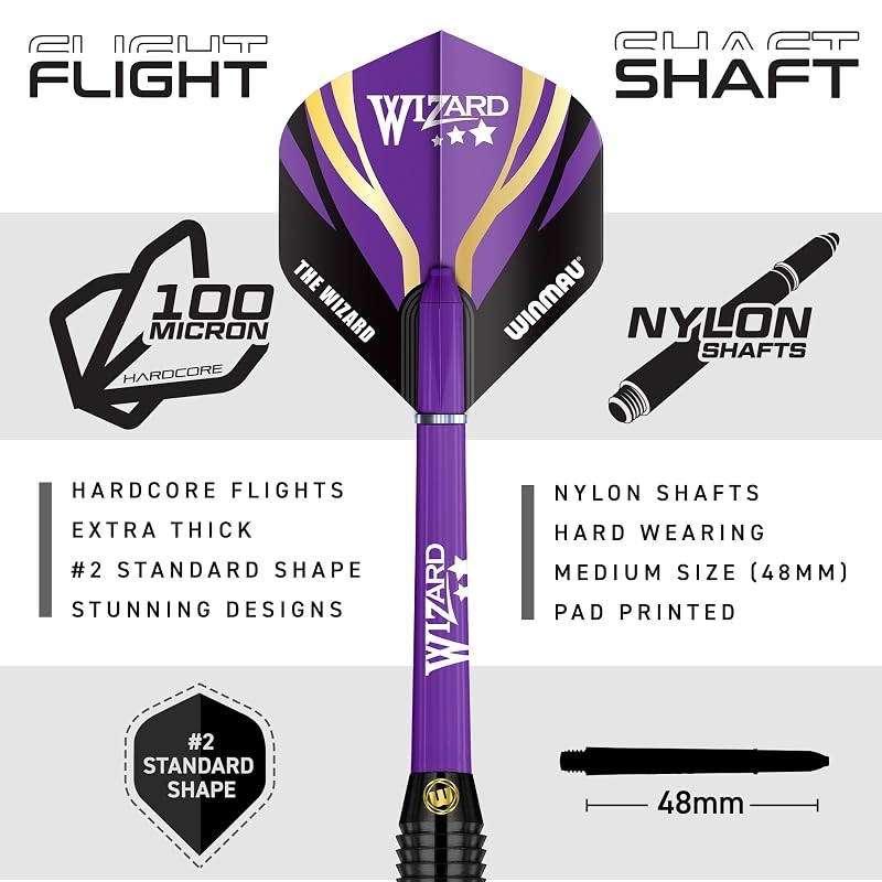 Darts Set - 22g Twin Barrel Golf Style with Flights, Shafts & Wallet – Dual Grip, MVG vs Wizard
