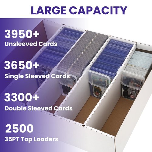 EBOAUSI Trading Card Storage Box Large-Capacity, Card Case–Holds 3940 Cards,Includes 50 Soft Sleeves,8 Dividers&5 Supporters–for Sports, TCG, MTG Cards((1-PACK)
