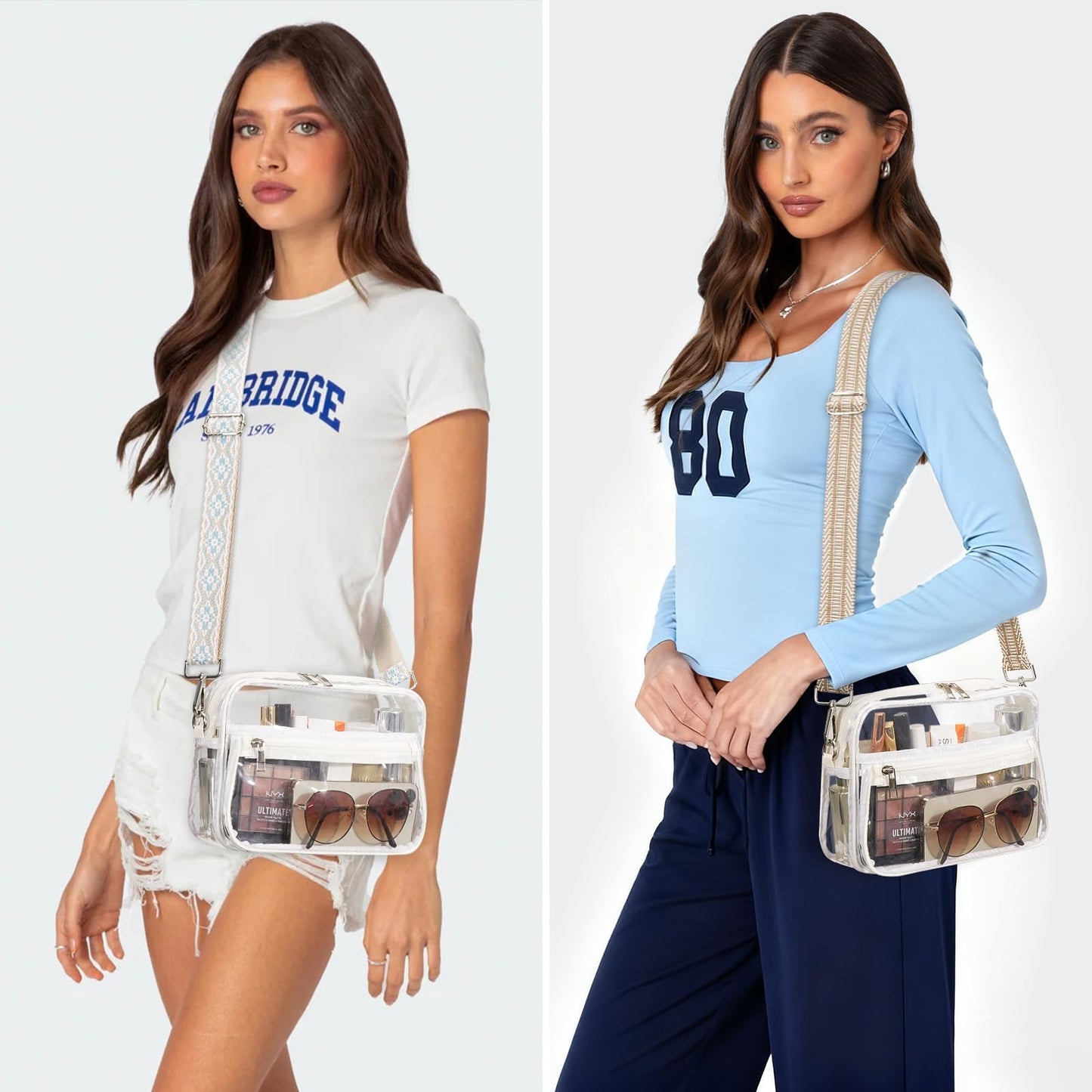 QOECI Clear Bag for Stadium Events, White Clear Bags for Stadium Approved, Transparent Purses for Women With 2 Extra-Long Detachable Straps For Concerts Sports