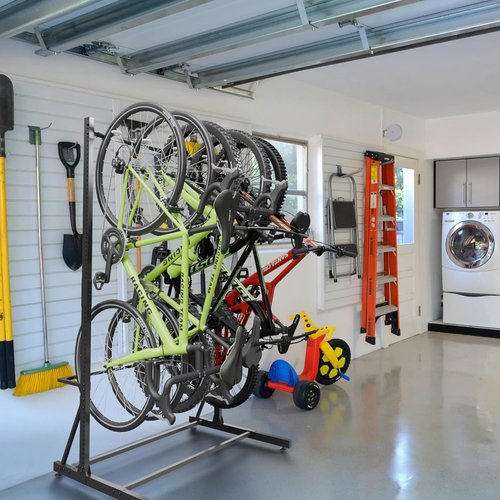 TROPOW 5 Bike Storage Rack, Freestanding Bike Storage, Adjustable Height, Space Saving, Vertical Bike Storage Stand for Front Yards, Backyards, Basements, Storefronts, Workplaces, Up to 300lbs