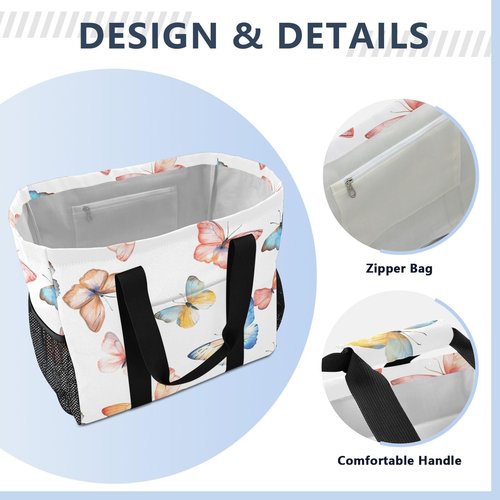 ALAZA Flying Butterflies in Watercolor Waterproof Beach Tote Bags for Travel Camping, Exercise