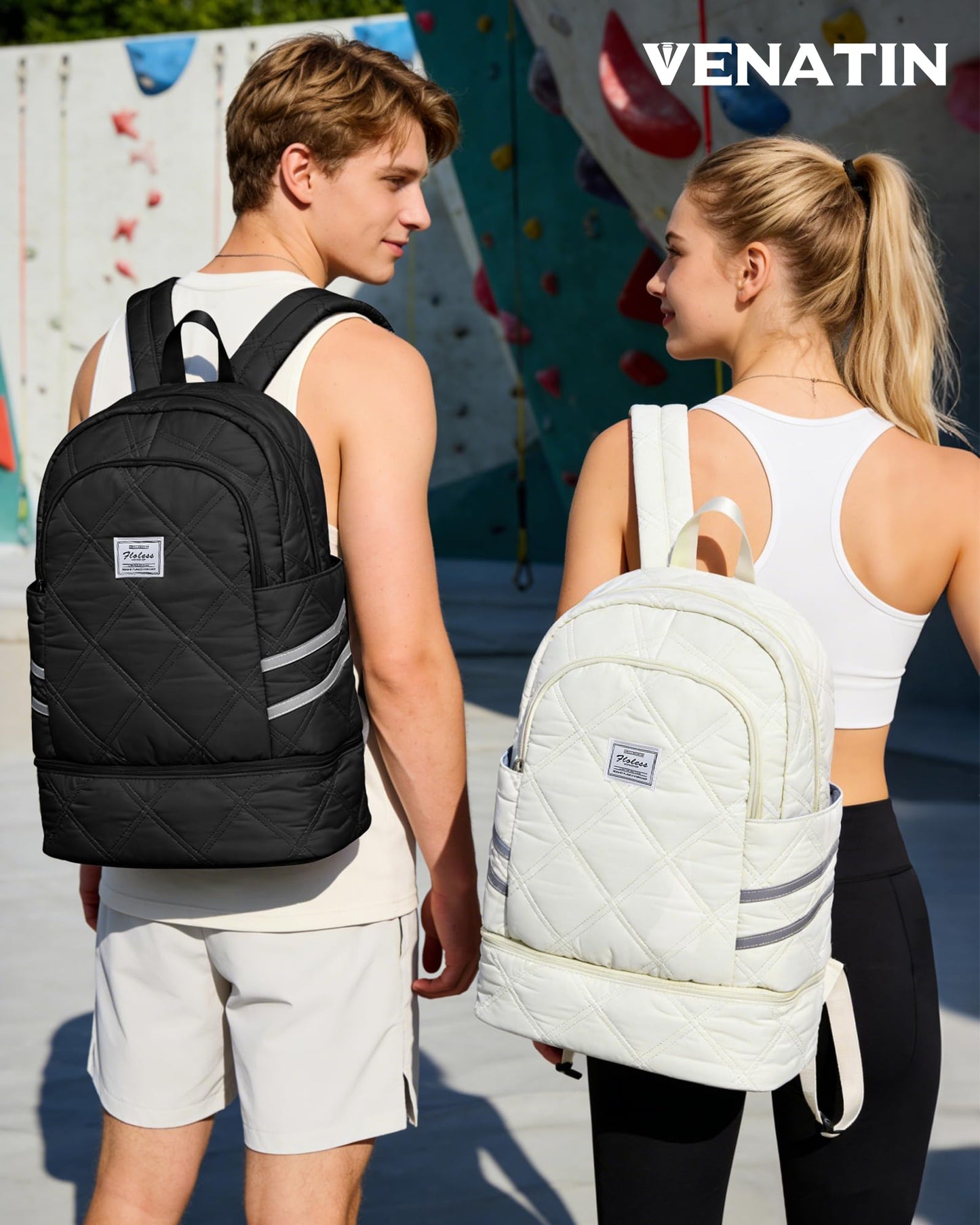 VENATIN Gym Backpack for Women Men, Lightweight Gym Bag with Shoe Compartment, Water Resistant Sports Backpack with Wet Pocket, Large Capacity Cheer Backpacks for Girls, Black