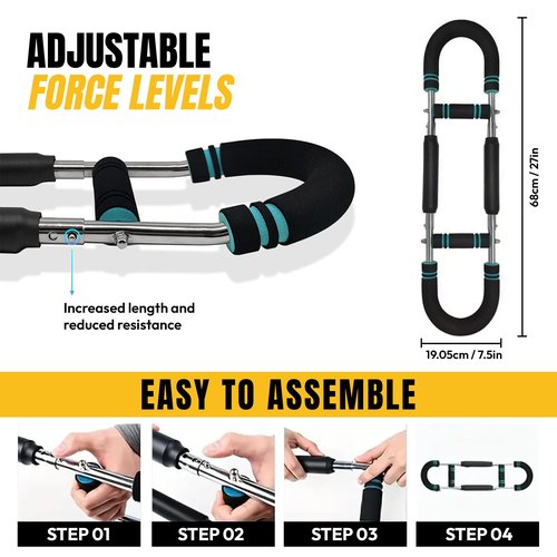 Adjustable Power Twister Bar For Arm Strength, Chest Stength Training Exercise Equipment, Heavy Duty Steel Construction, 66-88 110LBS, Portable Power, Detachable, Home Workout, Fitness. (Blue Black)
