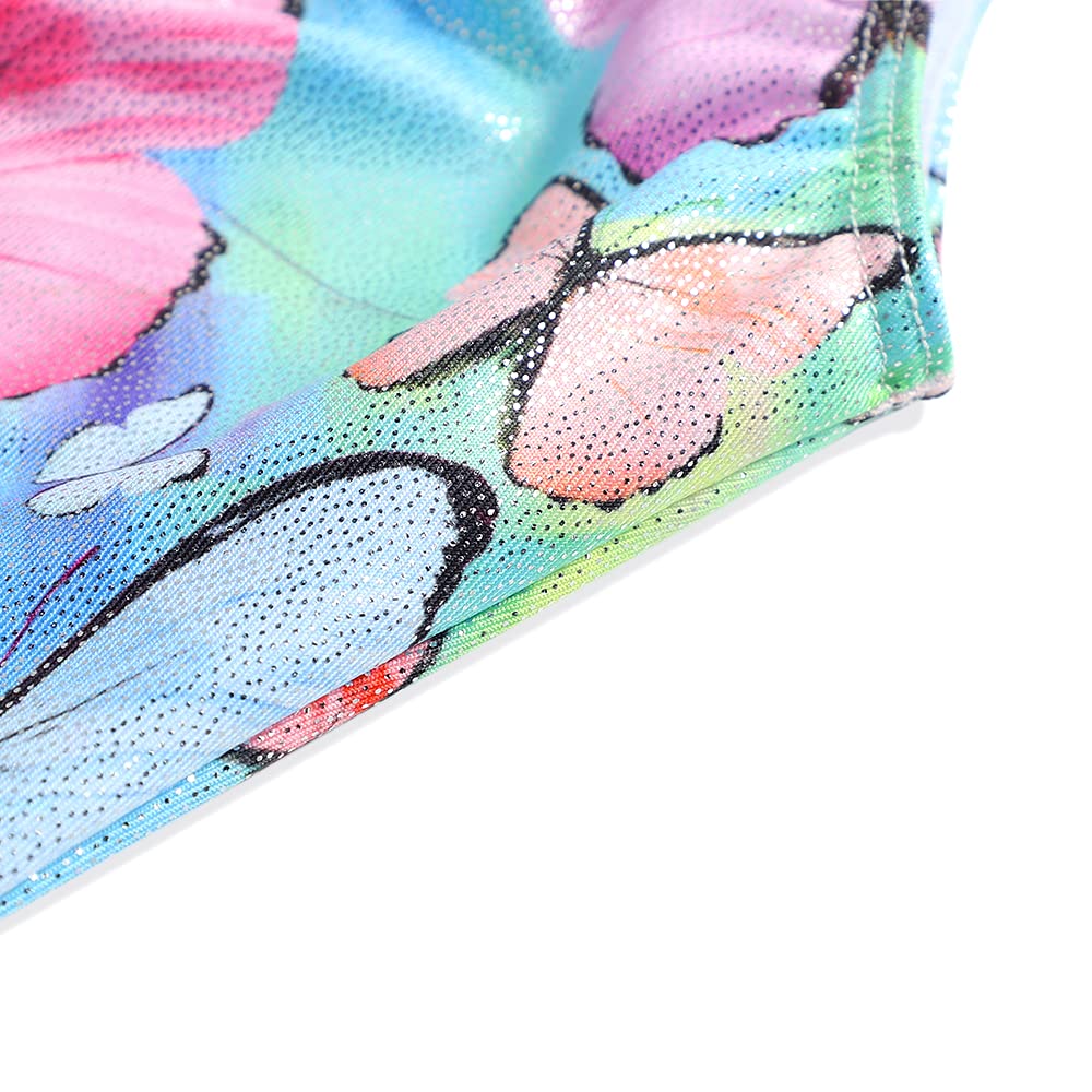 Leotards for Big kid Girls Gymnastics Unicorn Athletic Dance Wear Shiny Rainbow Blue Hotpink (Butterfly, 7-8 Years)