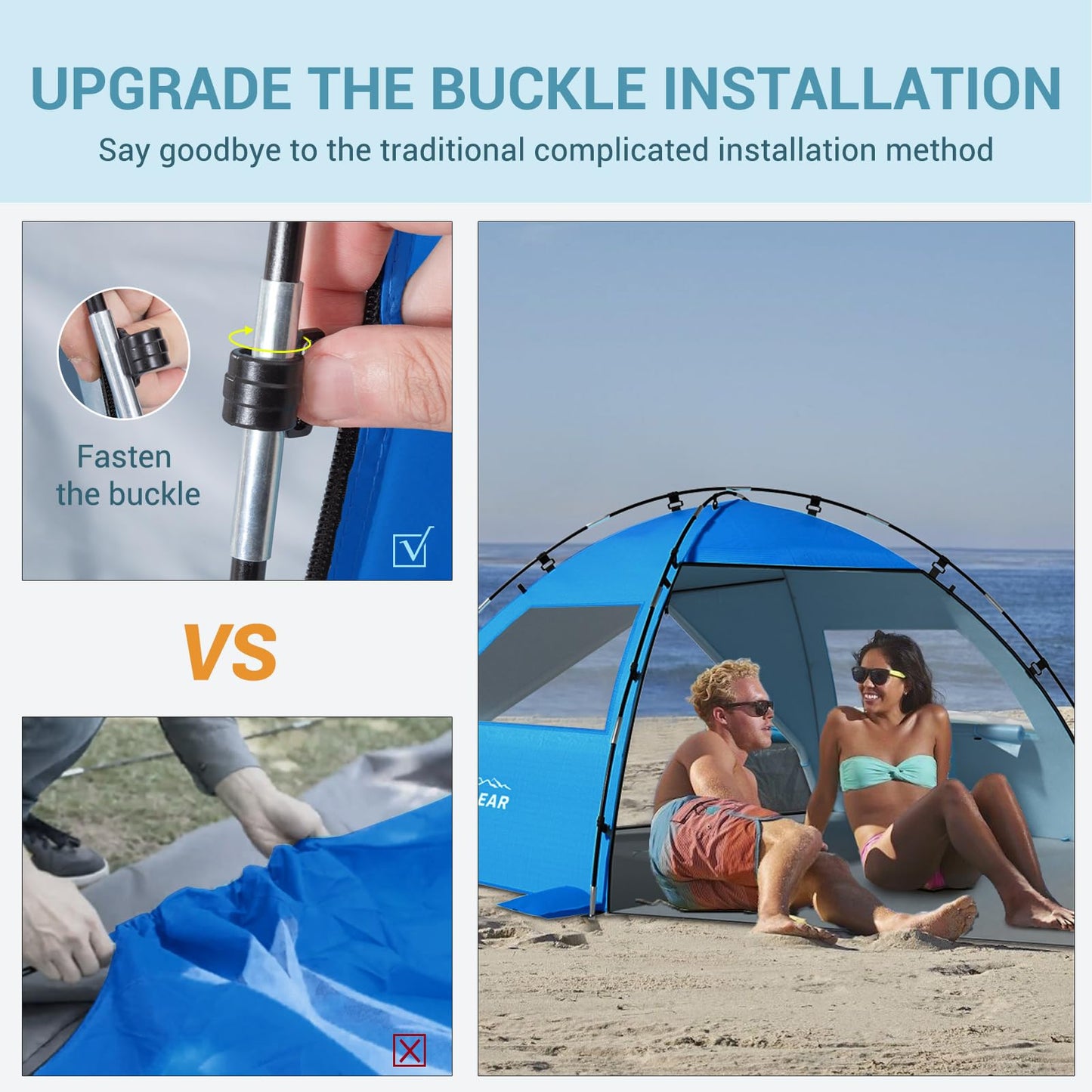 Elegear CumbreX™ Beach Tent Sun Shelter with Canopy, 4-5 Person Pop Up Beach Tent Cabana, Easy Setup UPF 50+ UV Protection Portable Lightweight Double Silver Coating Sun Shade Shelter - Dark Blue