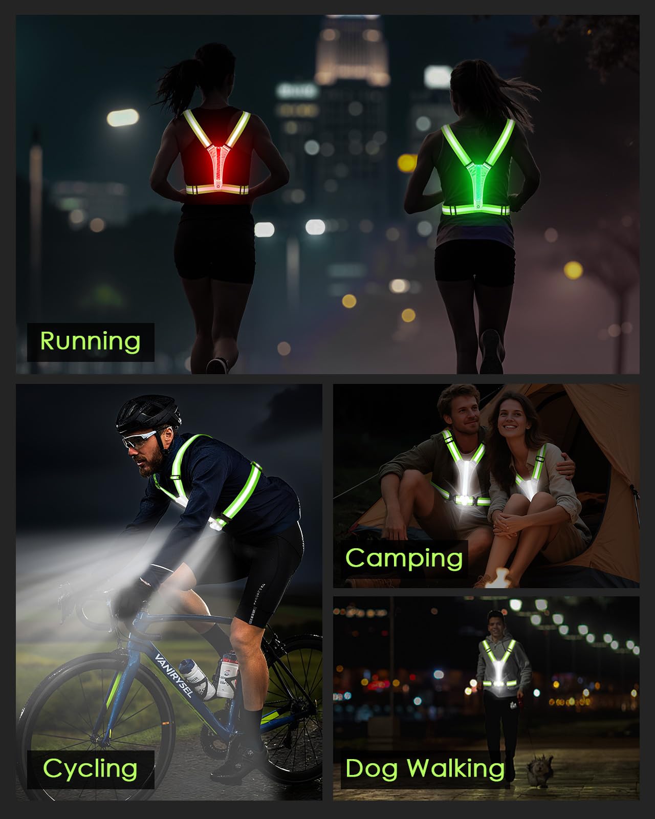 Zacro LED Reflective Vest with Chest Light 500LM, 5 RGB Colors High Visibility Rechargeable Light Up Running Vest IPX4 Night Safety Running Gear for Dog Walking, Cycling, Adjustable for Men Women Kids