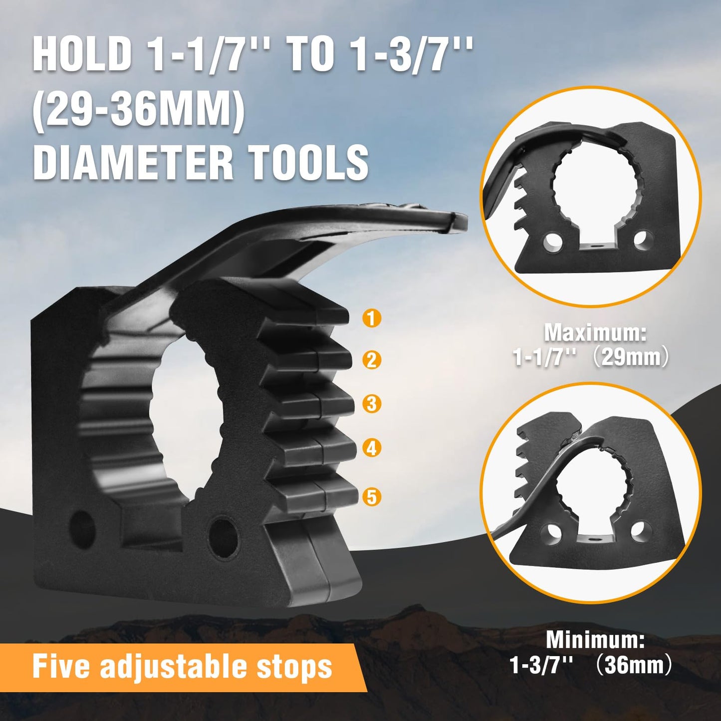 Quick Release Shovel Holder Mount Roof Rack Shovel Mounts for Trucks Off-Road Vehicles UTVs ATVs with 1" 1.5" 1.75" Bull Bars Roof Racks Roll Cages Hold 29-36mm Diameter Tools 1 Pair