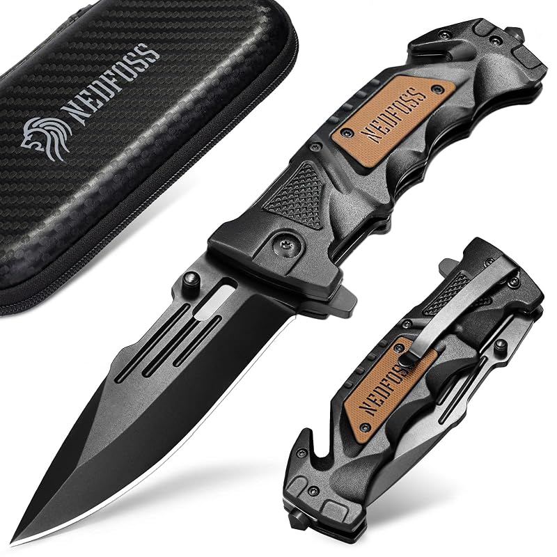 NedFoss Pocket Folding Knife DA75 3-in-1 with Black Edge+ 3.9" Variation: Black-Standard Edge+3.9"