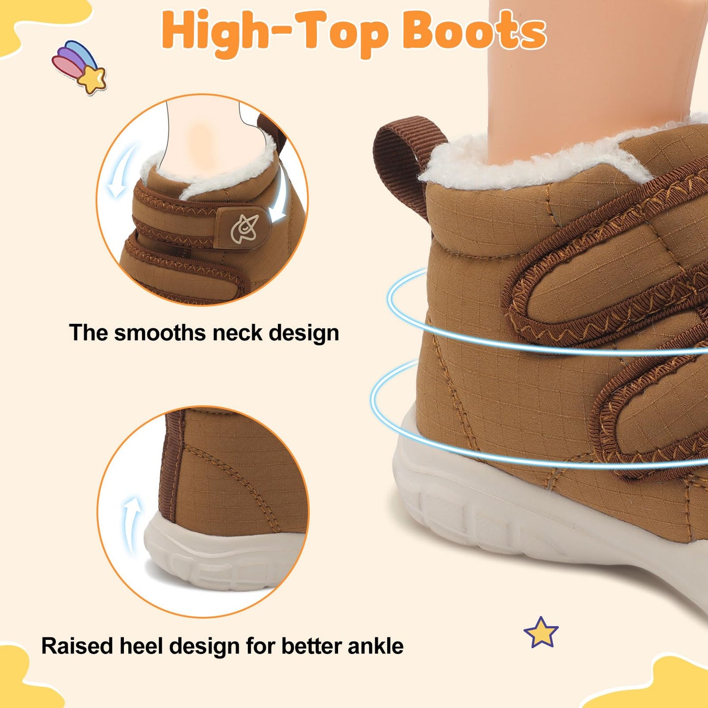 LeIsfIt Toddler Boots Girls Boys Warm Winter Boots Cozy Plush Lining Winter Shoes Indoor Outdoor Faux Fur Booties, Brown, Size 7