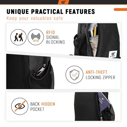 SKYSPER Sling Bag RFID Crossbody Sling Backpack Cross Body Shoulder Travel Bag Hiking Daypack for Women Men(Black)