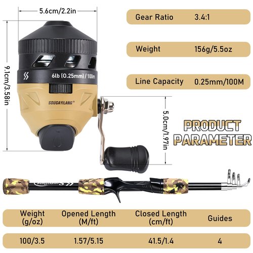 Sougayilang 2 Packs Kids Fishing Rod and Reel Combo,Light Weight Fishing Pole with Spincast Fishing Reel Tackle Bag Lures for Youth,Girls and Boys Good Starter Fishing Kit