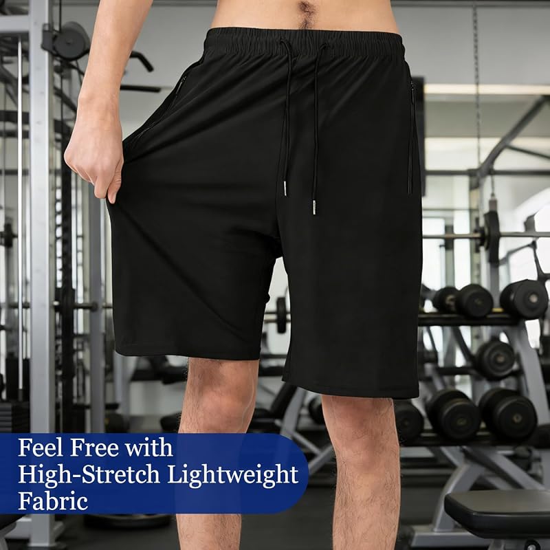 Lightweight Men's Athletic Shorts with Zipper Pockets - Quick-Dry 2-Pack (Black/Grey, Large) - Running, Gym, Basketball