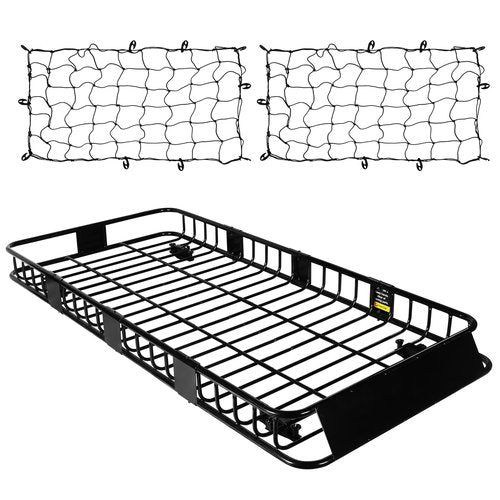 FORWODE 84 x 39 x 6 Inch Universal Roof Rack Carrier Basket, Rooftop Cargo Carrier Basket with 250 lbs Capacity, Rust-Proof Steel Heavy Duty Top Luggage Basket w/Net for Car, SUV or Truck