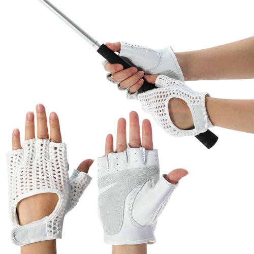 Seenelling Men's Fingerless Golf Glove 11 x 14 cm Half Finger Golf Glove Open-Finger Adjustable Breathable Hot Weather for Men(White)
