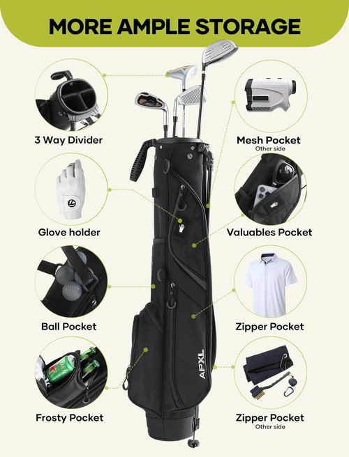 Small Golf Bag, 3 Divider Fit Up to 8 Clubs, Stand Bag with Rain Cover, Durable Pitch n Putt, Lightweight with Strap and Stand for Men & Women