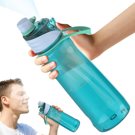 22OZ Misting Water Bottle, 2-in-1 Mist and Sip Water Bottles, Mist Water Bottle for Drinking, Great for Hiking/Running/Outdoor Activity, BPA-Free & Leakproof, Blue