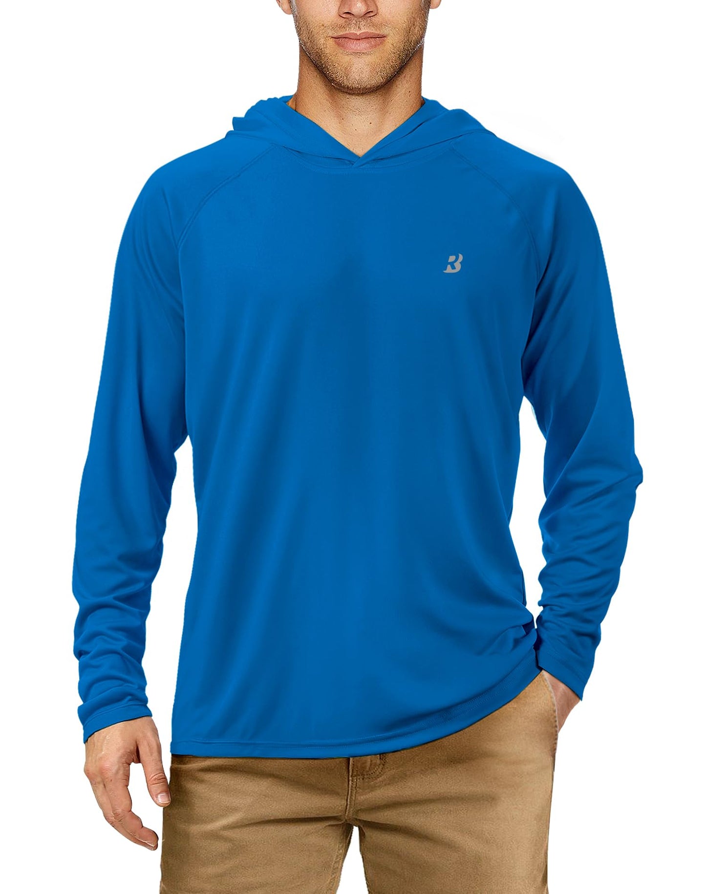 Roadbox Men's UPF 50+ Sun Protection Long Sleeve Hoodie Shirt Outdoor UV Fishing Shirts for Workout, Running, Fishing, Hiking
