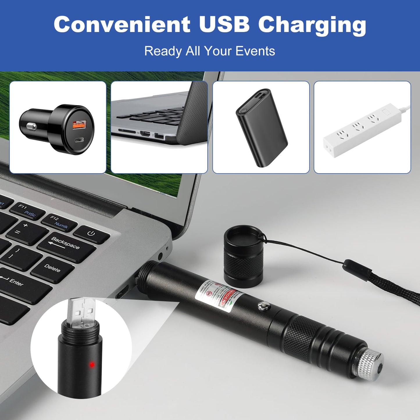 Damflew Green Laser Pointer High Power - Long Range Rechargeable Laser Beam, USB Charging for Hiking, Presentations & Outdoor Use (Professional-Grade Green Light)