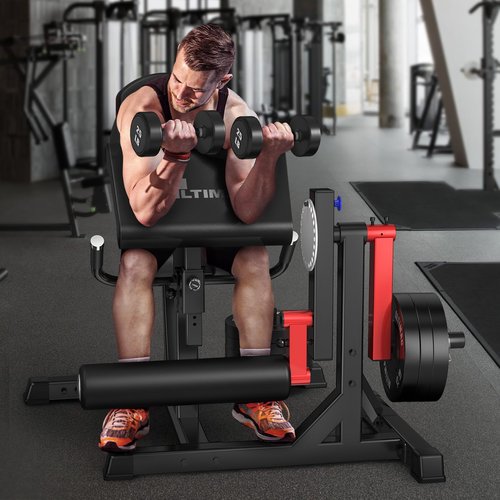 Leg Extension and Curl Machine, Lower Body Special Leg Machine, Seated Leg Extension and Bicep Curl Machine for Home Gym, Adjustable Seat & Backrest and Elbow Cushion (Black&Red)