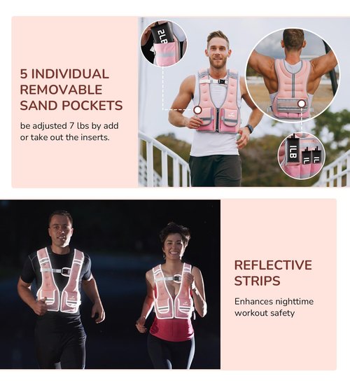 Adjustable Weighted Vest Woman Men 9-16lb Body Weight Vest with 5 Ironsand Weights Weighted Vest Women Adjustable Weights for walking Running Strength Training Workout Pink