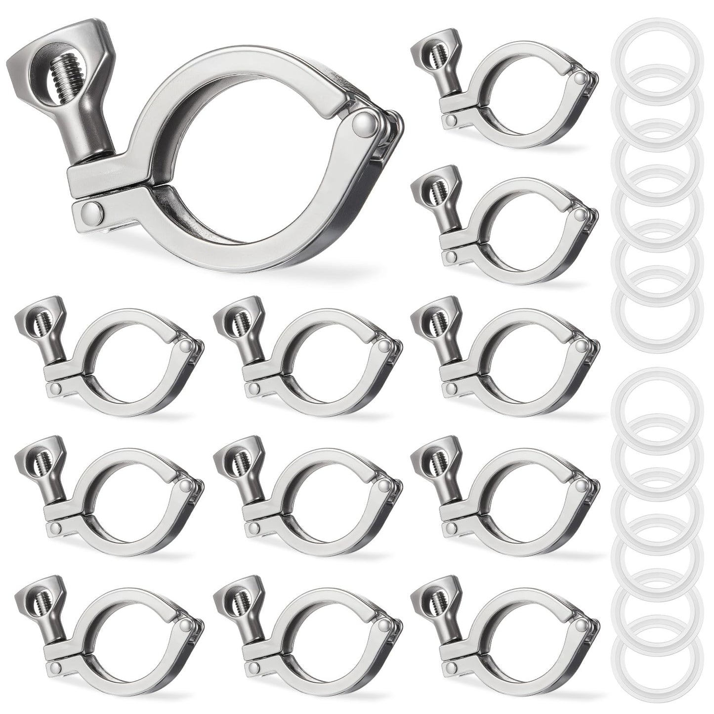 Duraaamo 12 Pcs Stainless Steel 304 Tri Clamp Heavy Duty Single Pin Tri Clamp Generic with Wing Nut for Ferrule Tc with Silicone Gasket (1.5 Inch)