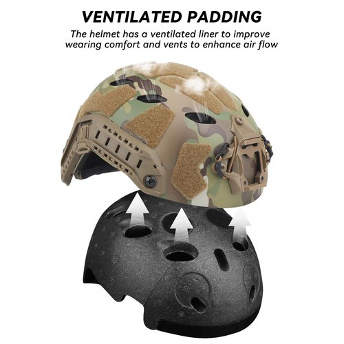 AOUTACC Lightweight Tactical Fast Helmet, Integrated Tactical Airsoft Helmet with NVG Mount Base, Side Rails,Pre-Slotted Headset Strap and Helmet Accessories for Outdoor Sports-Camouflage