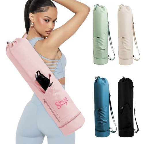 Personalized Yoga Mat Bag with Custom Embroidery Name - Extra Large 30L Waterproof Fitness Carrier w/Adjustable Strap, Wet/Dry Pockets, Phone Holder & Water Bottle Pocket for Women & Men (Pink)