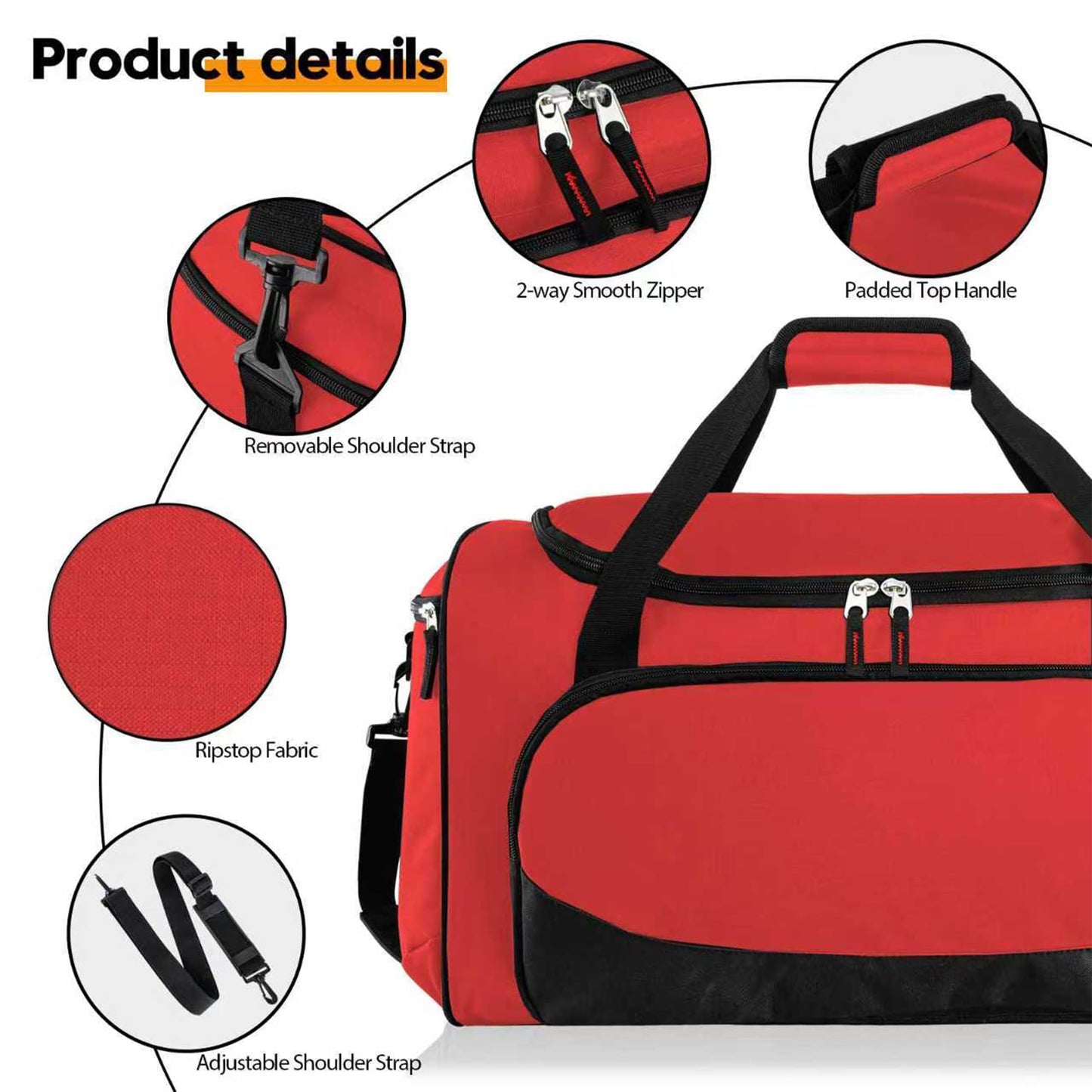 Uarition Gym Duffle Bag for Women - 50L Red Large Duffel Bags for Sports, Workout, Traveling, Durable Heavy Duty Duffel Gear Bag