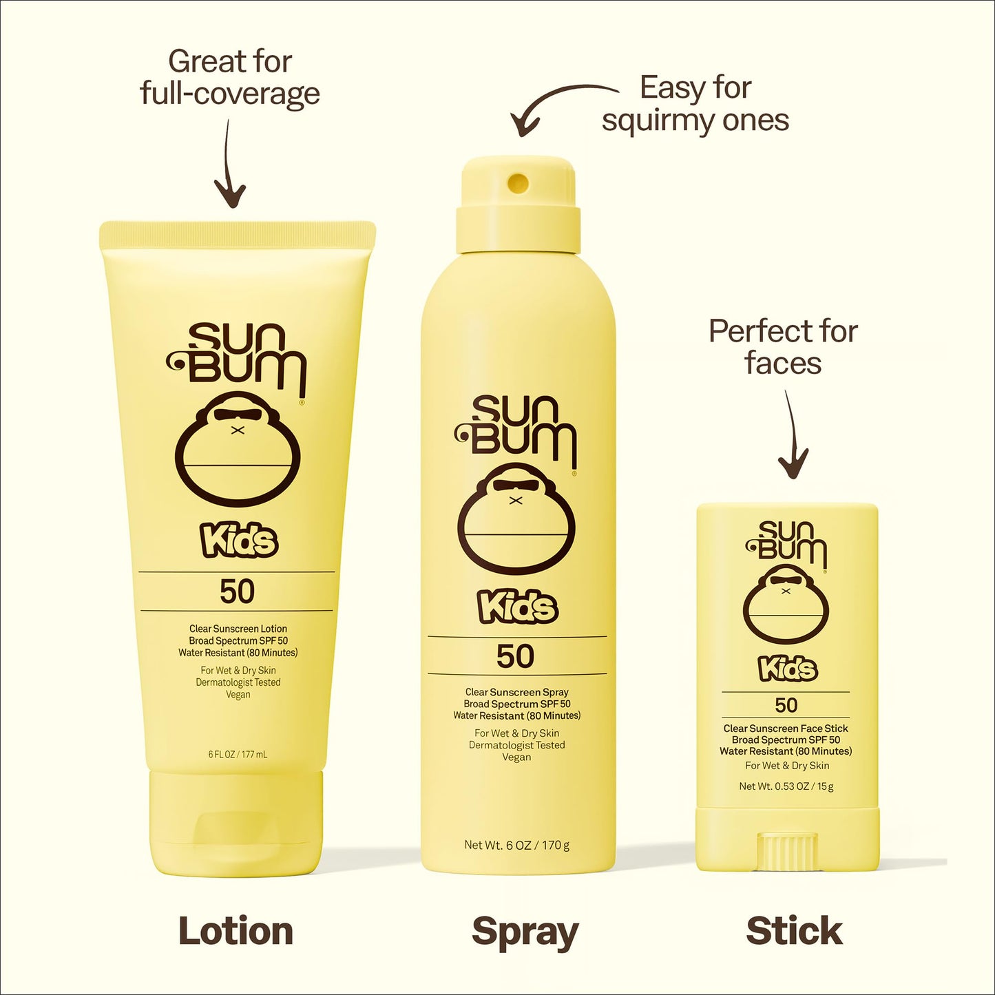 Sun Bum Kids SPF 50 Clear Face Stick Sunscreen - Wet or Dry Skin Application Broad Spectrum Sunscreen with Vitamin E - Hawaii Act 104 Compliant (Without Octinoxate & Oxybenzone) - Travel Size 0.53 oz